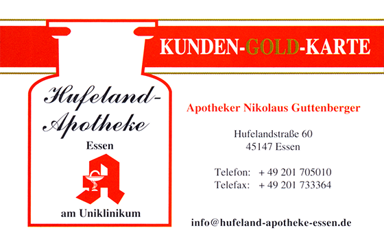 Gesundheitskarte der Hufeland-Apotheke in Essen-Holsterhausen